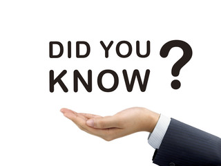 did you know words holding by businessman's hand