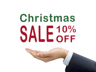 Christmas sale 10 percent off holding by businessman's hand