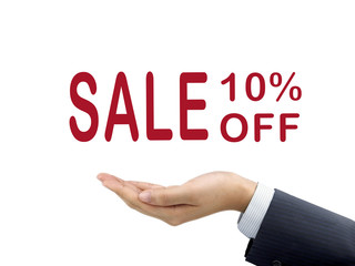 sale 10 percent off holding by businessman's hand
