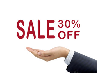 sale 30 percent off holding by businessman's hand