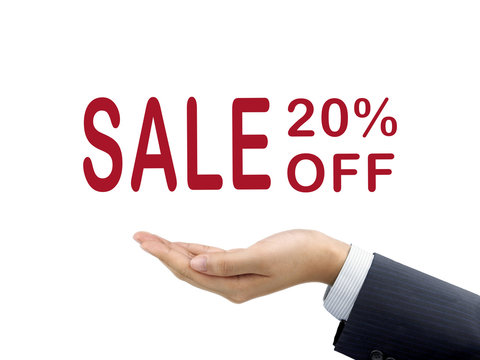 sale 20 percent off holding by businessman's hand
