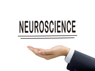 neuroscience word holding by businessman's hand