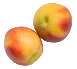 two peaches on a white background