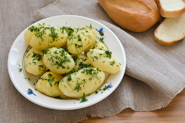 Boiled potatoes and bread