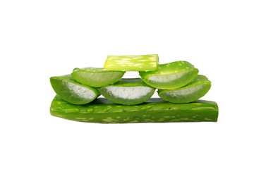 cut aloe leaves isolated on white background