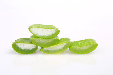 cut aloe leaves isolated on white background