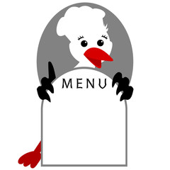 Funny Stork. Bird shows menu. Vector illustration