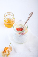 Yogurt with goji berries, chia seeds and honey
