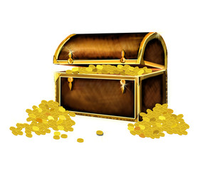 Изолированный Сундук Золото Белый Фон