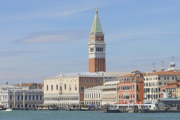 view of Venice and the bell tower of San Marco from the lagoon