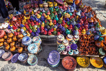 colorful ceramic front of the store, Chefchaouen, Morocco