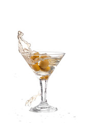martini glass on a white background; the water