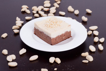 chocolate cake, decorated nuts