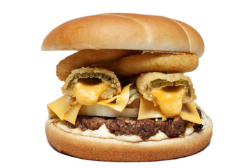 crispy beef sandwich with swiss cheese and potato