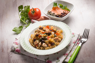 pasta with fresh salmon tomatoes capers and olives