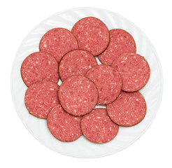 sausage in plate on white background