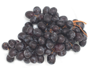 brush of black grapes on a white background