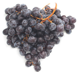 brush of black grapes on a white background