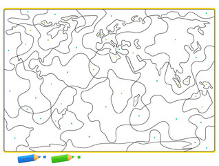 Cartoon scene with map for coloring - illustration for children