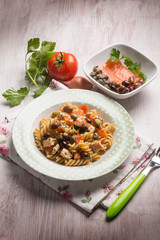 pasta with fresh salmon tomatoes capers and olives