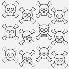 Cartoon skull with bones vector icon set
