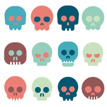 Cartoon skull vector icon set