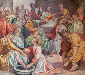 Fototapeta premium Rome - The fersco of feet washing scene at the Last supper