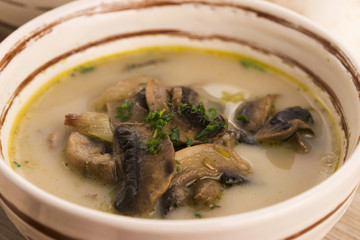 mushroom soup on a table