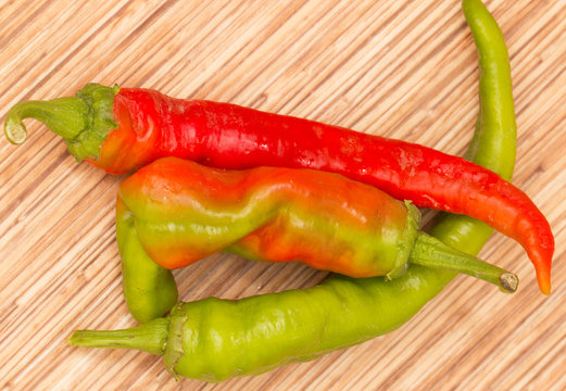 red and green hot peppers