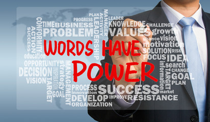 words have power with related word cloud hand drawing by busines