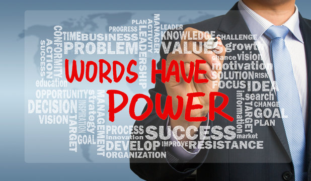 words have power with related word cloud hand drawing by busines