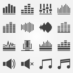 Sound or music sound wave icons vector set