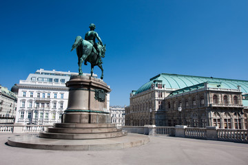 Architecture in Vienna. Frans Josef on horse statue.