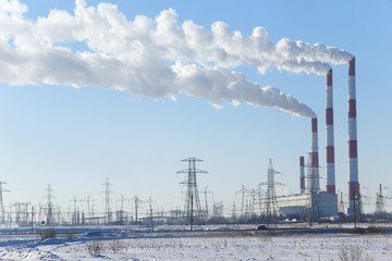 Obraz premium Hydroelectric power plant in winter