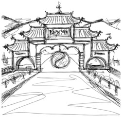 Vector Sketch background with china