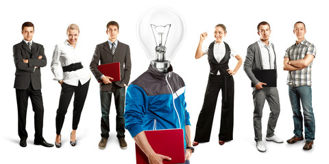 Obraz premium Business Team With Lamp Head
