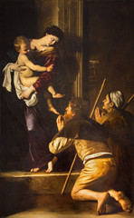 Obraz premium Rzym - Madonna z Loreto i farba pielgrzymów Caravaggia