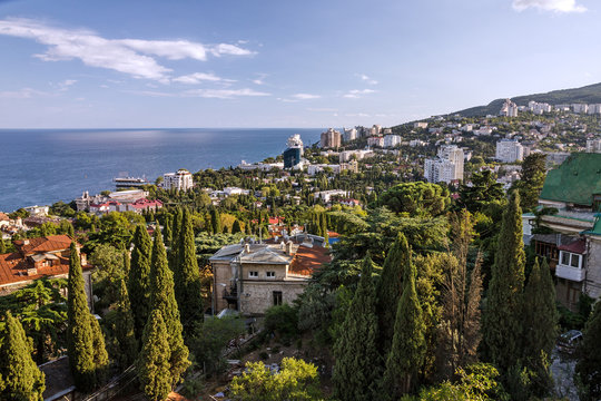 Yalta, Crimea: Panoramic view on famous resort, Russia.