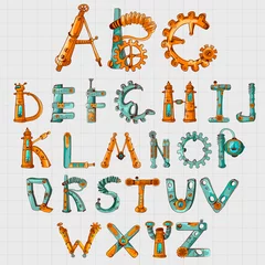 Meubelstickers Alfabet Mechanisch alfabet gekleurd