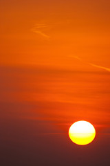 Dramatic red sunset on the empty sky