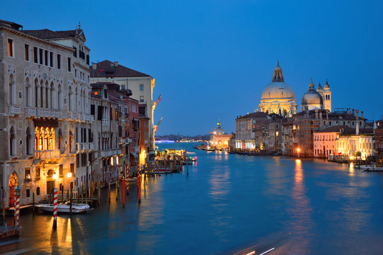 Venice at night with basilica of Santa Maria della Salute