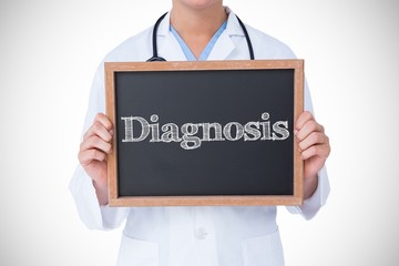 Diagnosis against doctor showing little blackboard