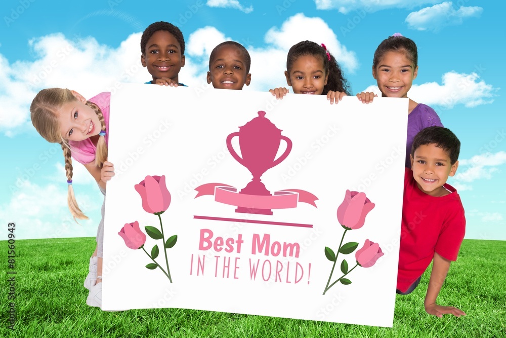 Poster Composite image of elementary pupils showing card