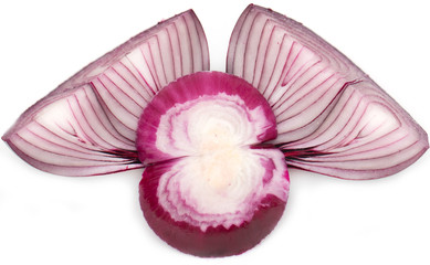 sliced ​​red onion on white background