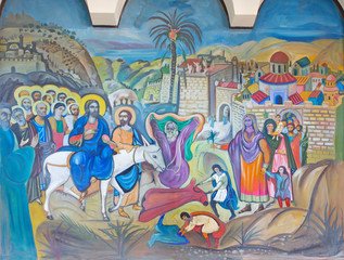 Bethlehem - fresco of Palm Sunday in Syrian orthodox church