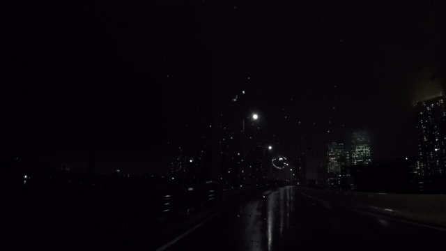 Rain traffic at twilight
