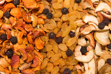 a mixture of dried fruits as a background