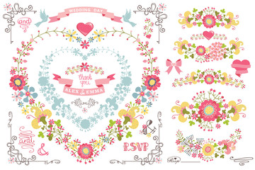 Cute wedding template set.Decor element,floral wreath