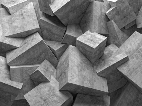 geometric abstract background with cubic polygonal shapes in concrete material and different sizes. nobody around. © tiero