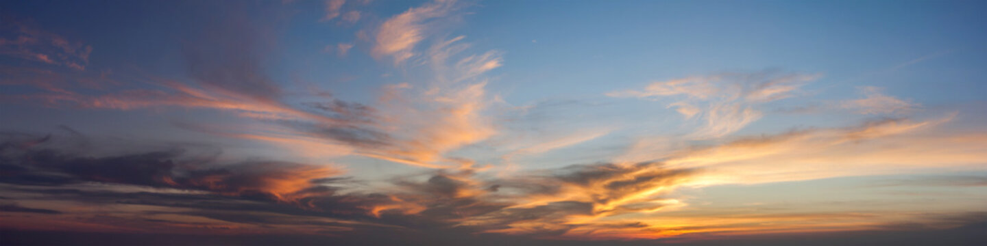 Sun set sky with cloud, panoramic image.
